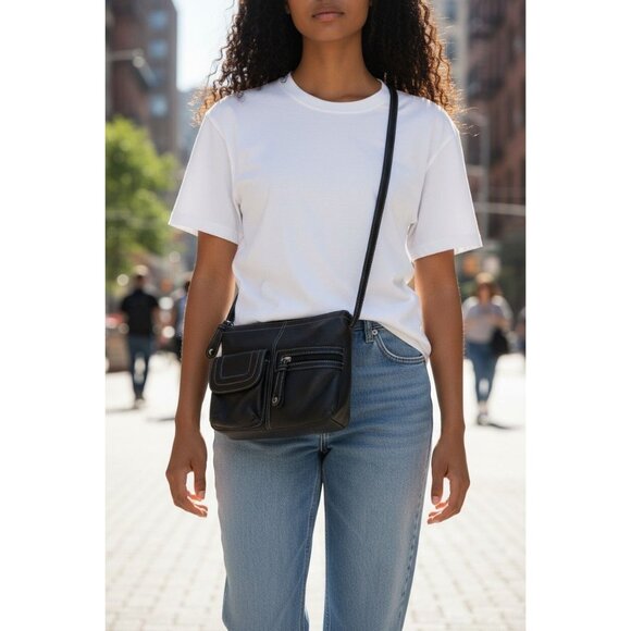 Tignanello Handbags - Tignanello Carson Black Leather Crossbody Bag With Multiple Pockets & Adjustable